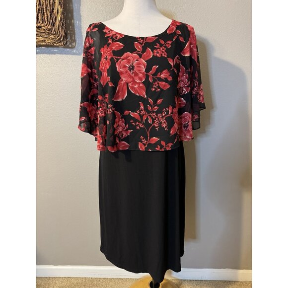 Connected Dress 14 Black Red Sheath Flowy Cape Wedding Party Cruise Event NEW - Picture 11 of 13